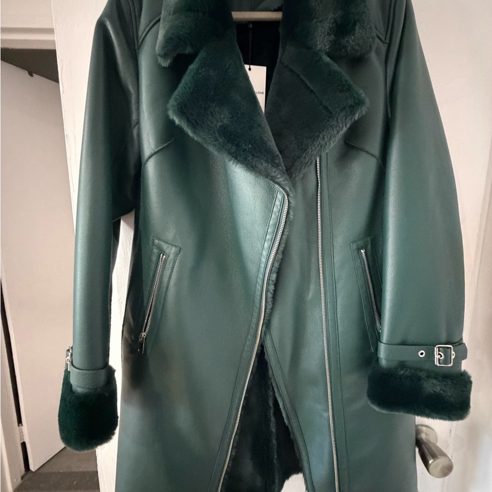 Generation Love Dark Green Faux Leather Shearling Coat